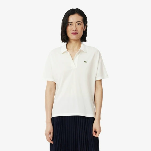 Женская рубашка-поло Lacoste из струящегося хлопка Loose Fit, белый, арт. PF1123