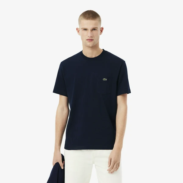 Мужская футболка Lacoste из хлопка с нагрудным карманом, синий, арт. TH2827