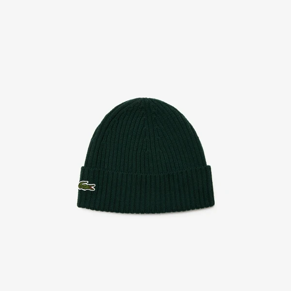 Шерстяная шапка Lacoste Unisex в рубчик, зеленый, арт. RB0001