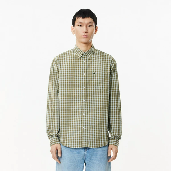 Мужская рубашка Lacoste Regular Fit в клетку, бежевый, арт. CH6981