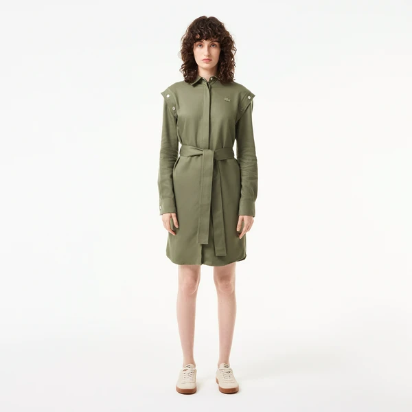 Женское платье Lacoste Relaxed Fit с поясом и длинным рукавом, хаки, арт. EF2513R