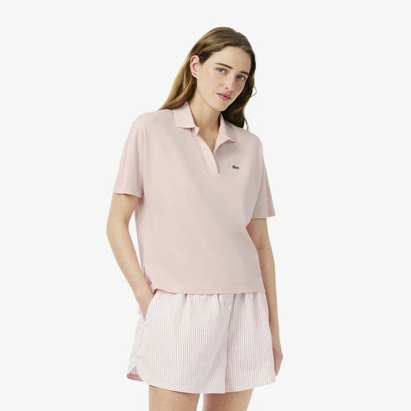 Женская рубашка-поло Lacoste из струящегося хлопка Loose Fit, розовый, арт. PF1123