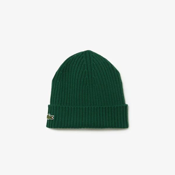Шерстяная шапка Lacoste Unisex в рубчик, зеленый, арт. RB0001