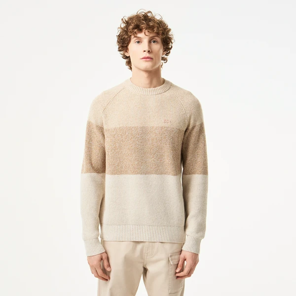 Мужской шерстяной свитер Lacoste в полоску, бежевый, арт. AH2519