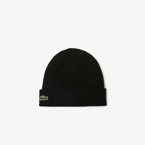 Шерстяная шапка Lacoste Unisex в рубчик, черный, арт. RB0001