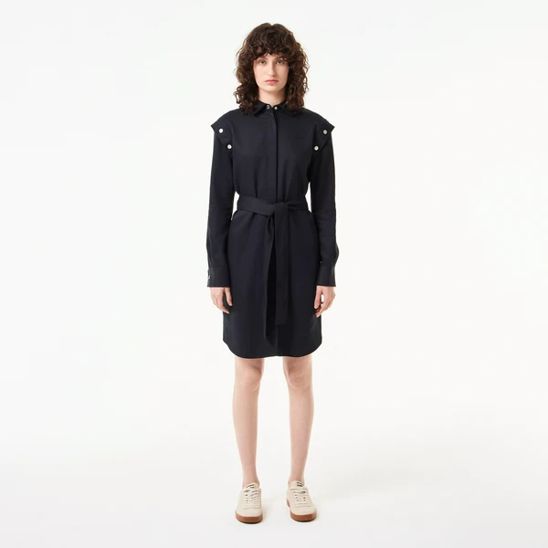 Женское платье Lacoste Relaxed Fit с поясом и длинным рукавом, черный, арт. EF2513R