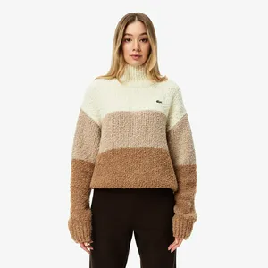Женский свитер Lacoste в полоску с высоким воротом, коричневый, арт. AF2628