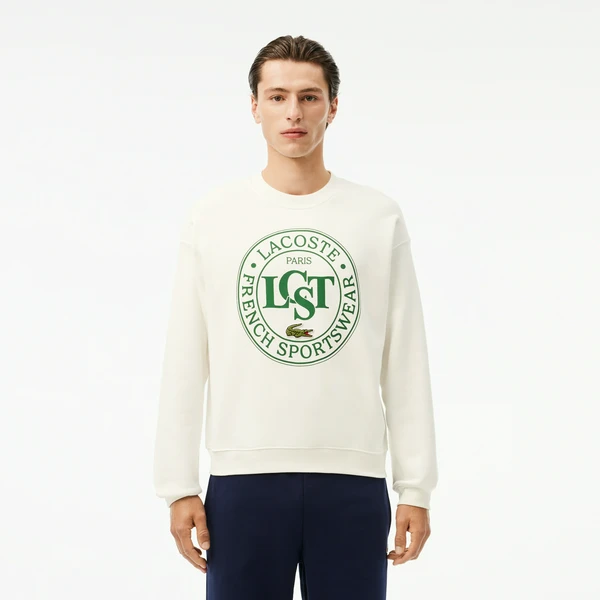 Мужской флисовый свитшот Lacoste Loose Fit, белый, арт. SH2897