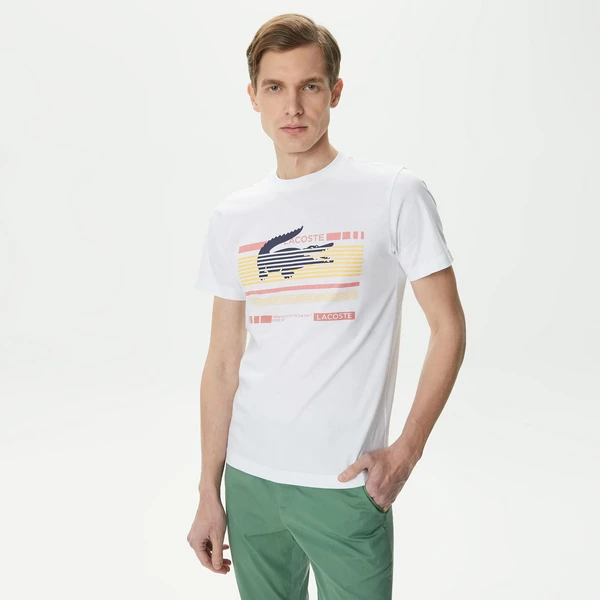 Мужская приталенная футболка Lacoste с круглым вырезом, белый, арт. TH0418
