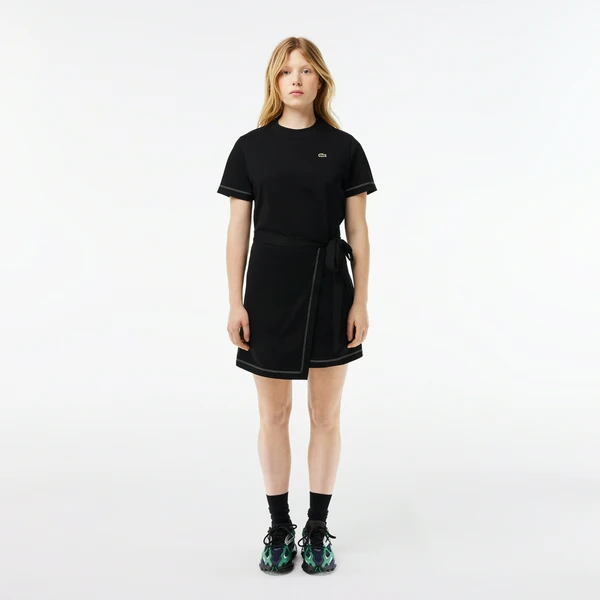 Платье Lacoste оверсайз с поясом и коротким рукавом, черный, арт. EF7268