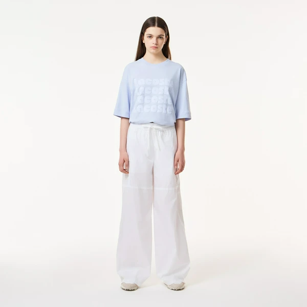 Женские хлопковые брюки Lacoste Loose Fit, белый, арт. HF6906