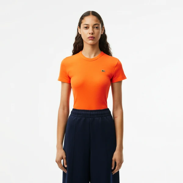 Женская футболка Lacoste Slim Fit из хлопка в рубчик, оранжевый, арт. TF5538