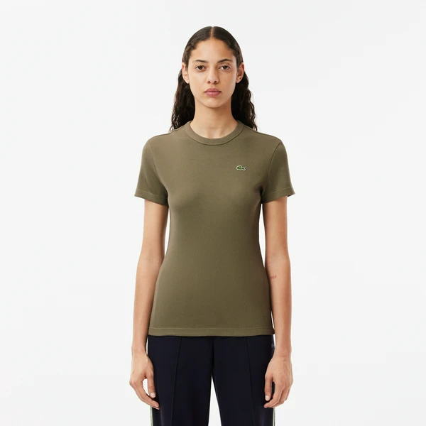 Женская футболка Lacoste Slim Fit из хлопка в рубчик, зеленый, арт. TF5538