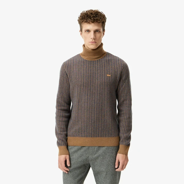 Свитер Lacoste с высоким воротом классического кроя, коричневый, арт. AH2630
