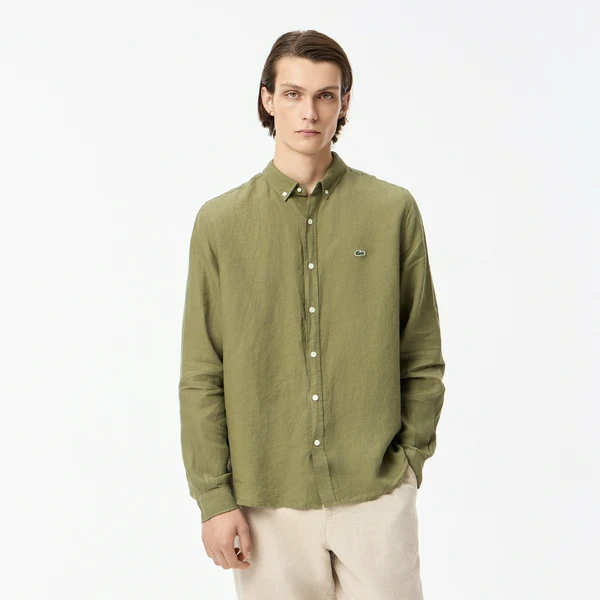 Мужская льняная рубашка Lacoste, хаки, арт. CH5692T