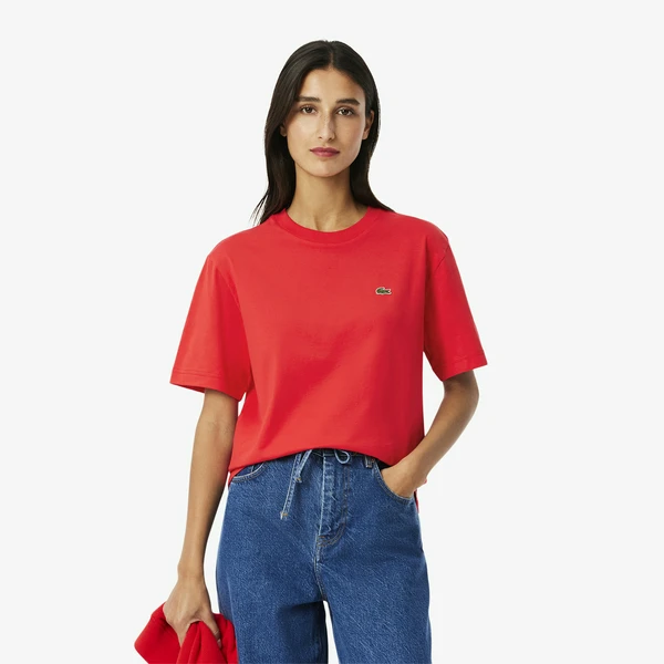 Женская футболка Lacoste Loose Fit из мягкого хлопка, красный, арт. TF7215
