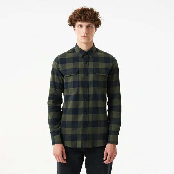 Мужская клетчатая рубашка Lacoste Slim Fit, хаки, арт. CH2311