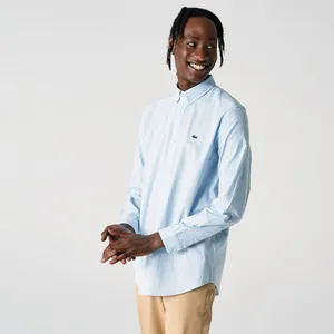 Мужская рубашка Lacoste Slim Fit из хлопка и льна, голубой, арт. CH0257T