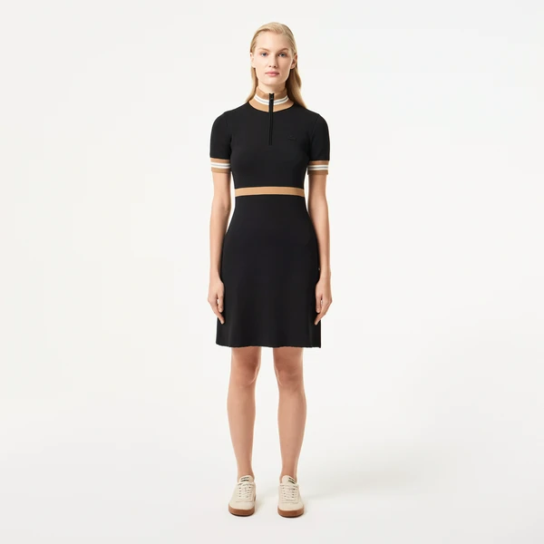 Женское платье Lacoste Slim Fit с высоким воротом на молнии, черный, арт. EF2404