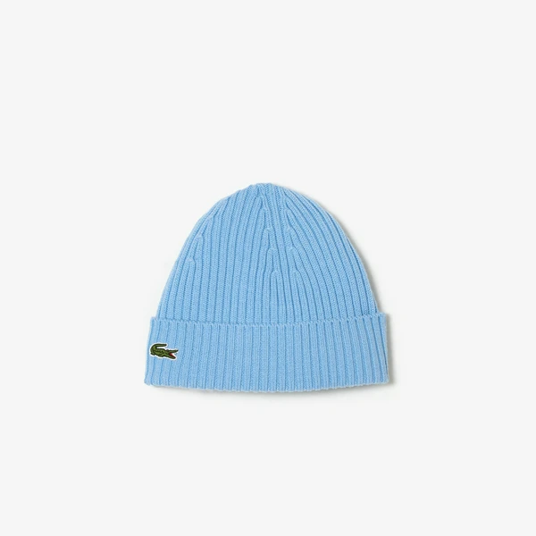 Шерстяная шапка Lacoste Unisex в рубчик, голубой, арт. RB0001