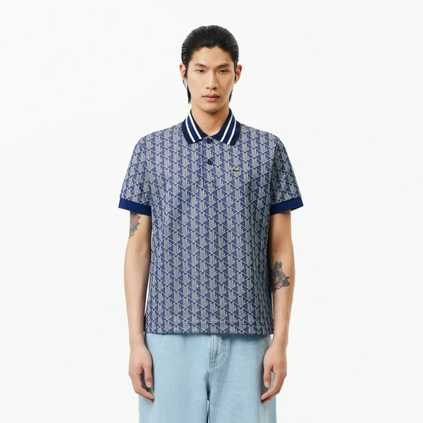 Мужское поло Lacoste Classic Fit с монограммой, синий, арт. DH1417