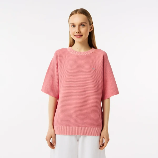 Женская вязаная футболка Lacoste Oversize с коротким рукавом, розовый, арт. AF0406