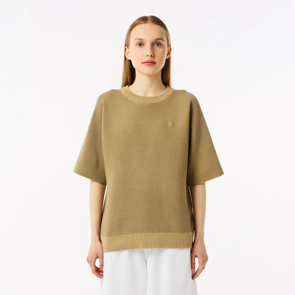 Женская вязаная футболка Lacoste Oversize с коротким рукавом, бежевый, арт. AF0406