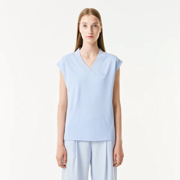 Женская футболка Lacoste Slim Fit с V-образным вырезом, голубой, арт. TF0310