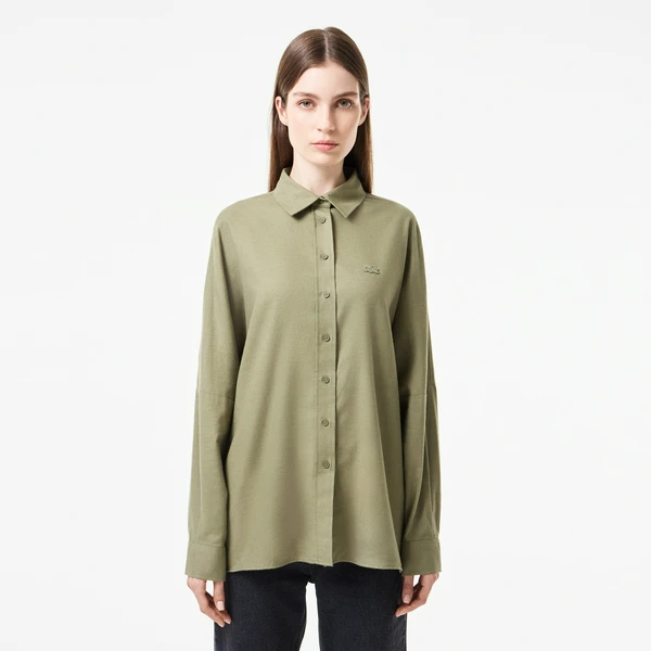 Женская хлопковая рубашка Lacoste Loose Fit, хаки, арт. CF2504