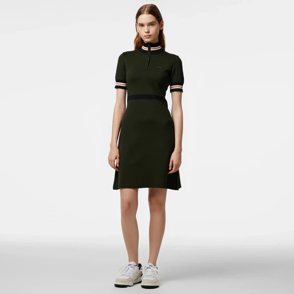 Женское платье Lacoste Slim Fit с высоким воротом на молнии, хаки, арт. EF2404