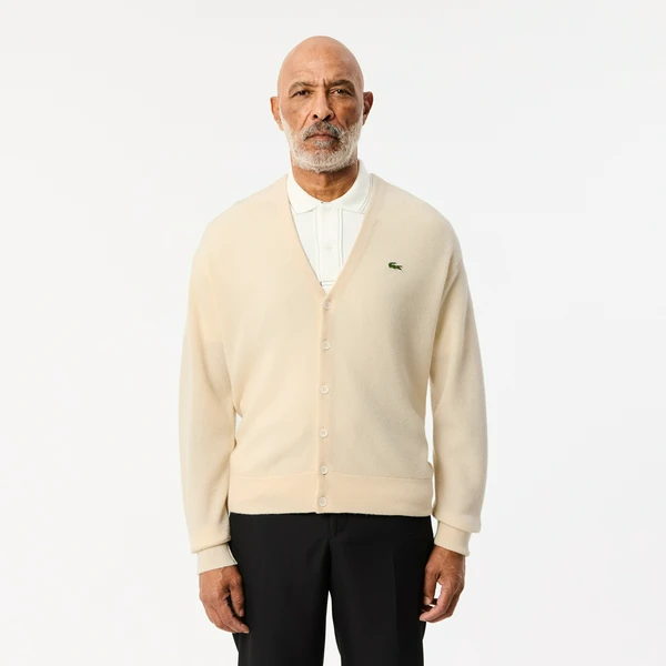 Мужской шерстяной кардиган Lacoste Relaxed Fit, белый, арт. AH0397