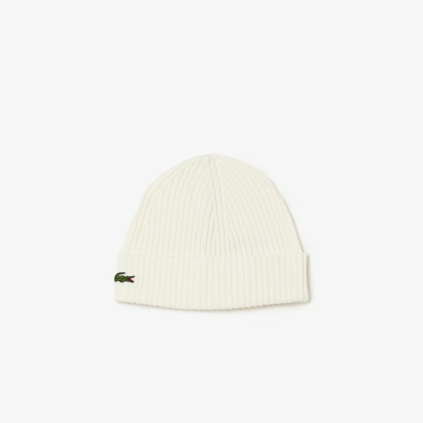 Шерстяная шапка Lacoste Unisex в рубчик, белый, арт. RB0001