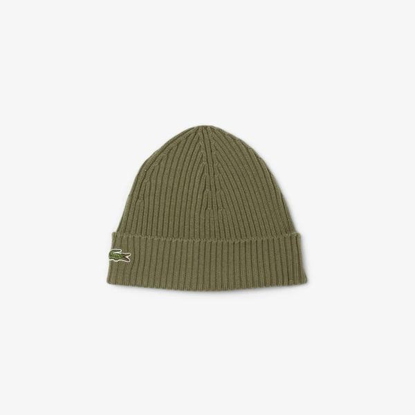 Шерстяная шапка Lacoste Unisex в рубчик, хаки, арт. RB0001