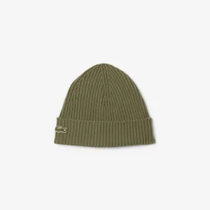 Шерстяная шапка Lacoste Unisex в рубчик, хаки, арт. RB0001