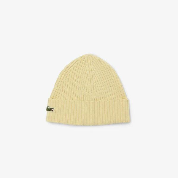 Шерстяная шапка Lacoste Unisex в рубчик, желтый, арт. RB0001