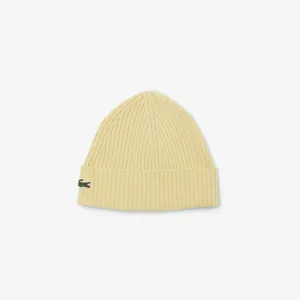 Шерстяная шапка Lacoste Unisex в рубчик, желтый, арт. RB0001