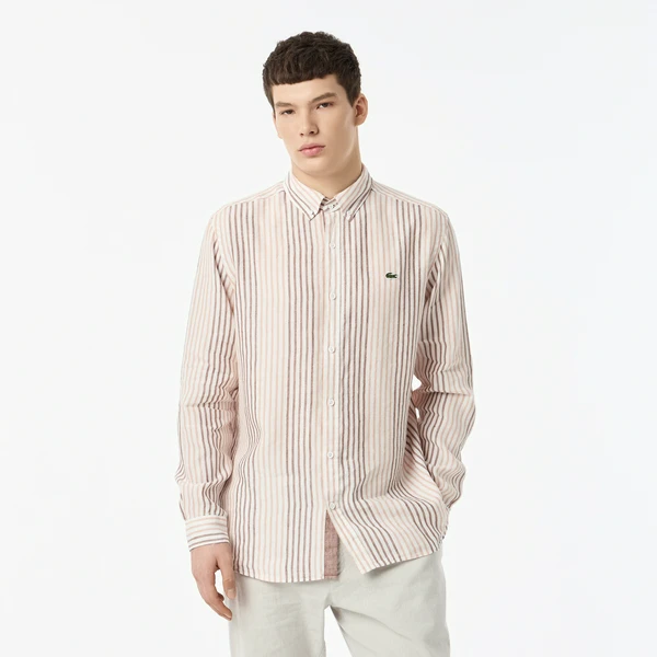 Мужская рубашка Lacoste из льна, коричневый, арт. CH0521