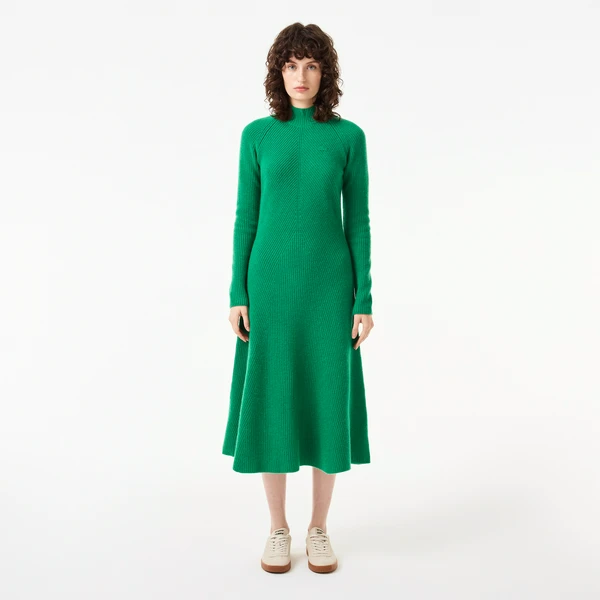 Женское шерстяное платье Lacoste с длинным рукавом, зеленый, арт. EF2573