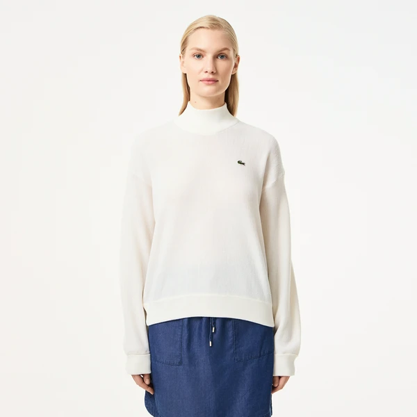 Женский шерстяной свитер Lacoste с высоким воротом, белый, арт. AF9542
