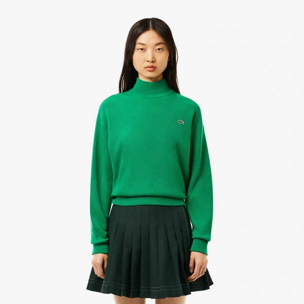 Женский шерстяной свитер Lacoste с высоким воротом, зеленый, арт. AF9542