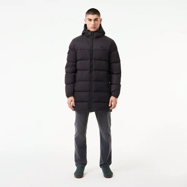 Мужской стёганый пуховик Lacoste с капюшоном, черный, арт. BH2526