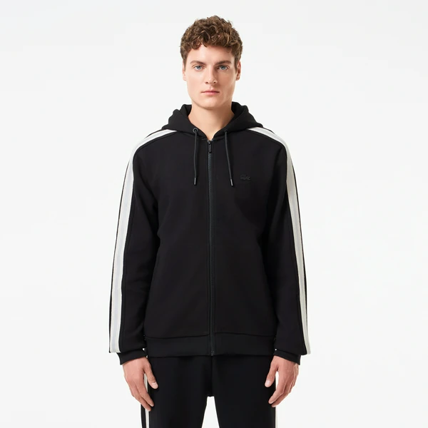 Мужская толстовка Lacoste на молнии с капюшоном и лампасами, черный, арт. SH2509R