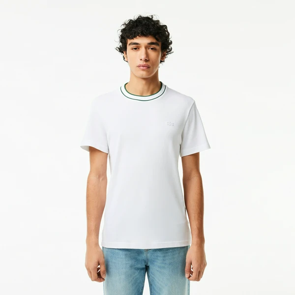Футболка Lacoste с воротником в полоску, белый, арт. TH8174