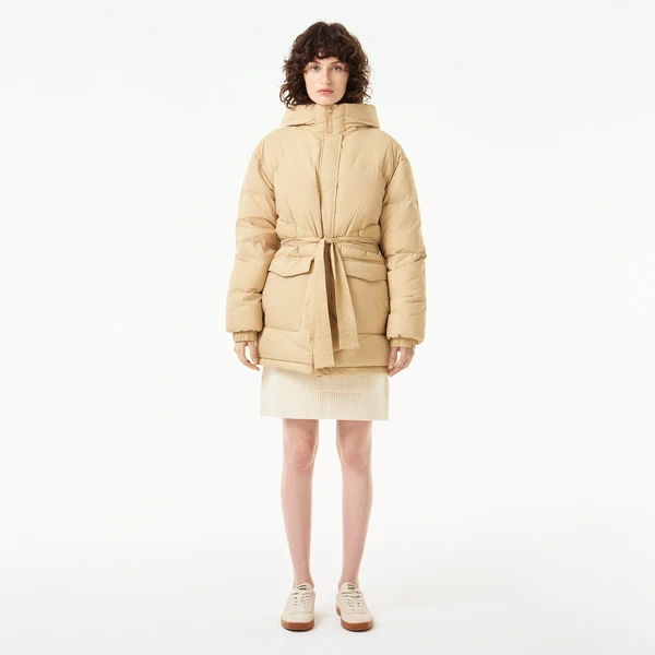 Пуховик Lacoste короткий с поясом, бежевый, арт. BF2518