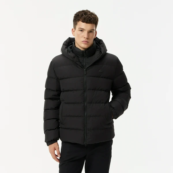 Пуховик Lacoste стеганый с капюшоном, черный, арт. BH2527