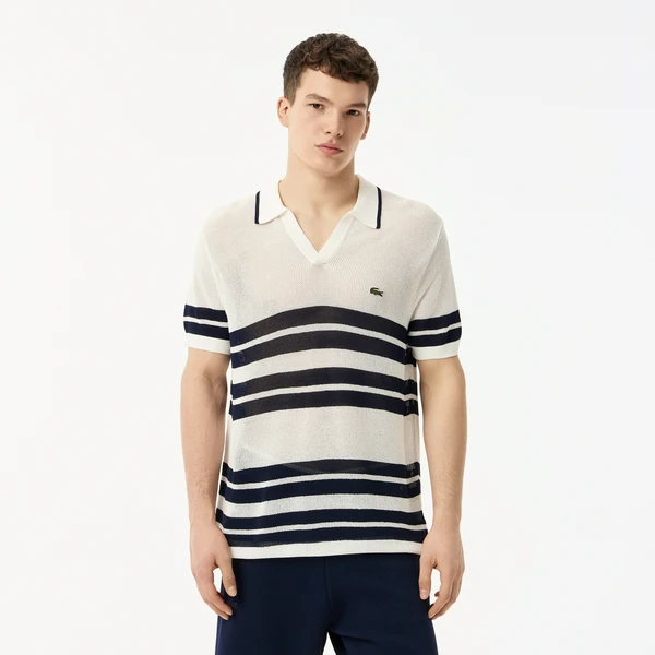 Поло Lacoste вязаное в полоску, белый, арт. AH0511