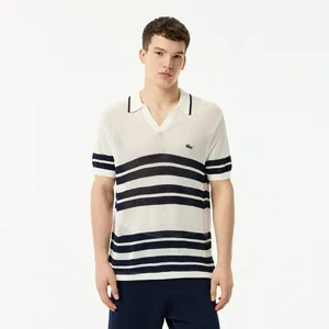 Поло Lacoste вязаное в полоску, белый, арт. AH0511