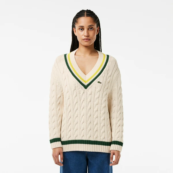 Свитер Lacoste вязаный с V-образным вырезом, белый, арт. AF6942