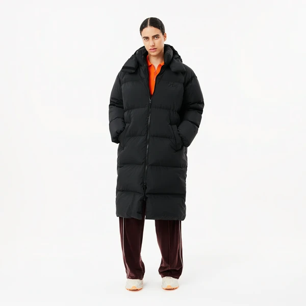 Пуховик Lacoste длинный с капюшоном, черный, арт. BF3522