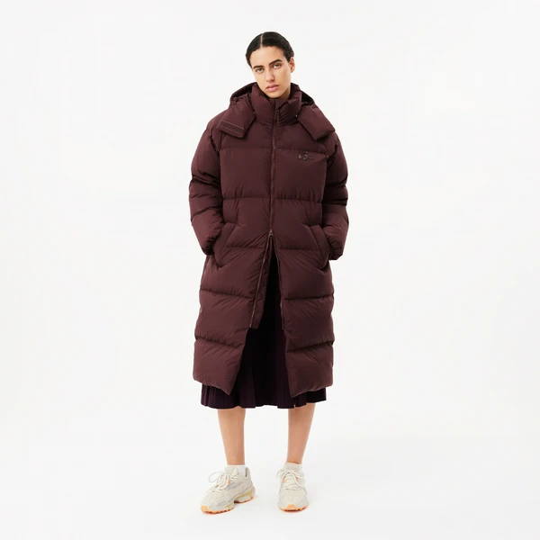 Женский длинный пуховик Lacoste с капюшоном, красный, арт. BF3522